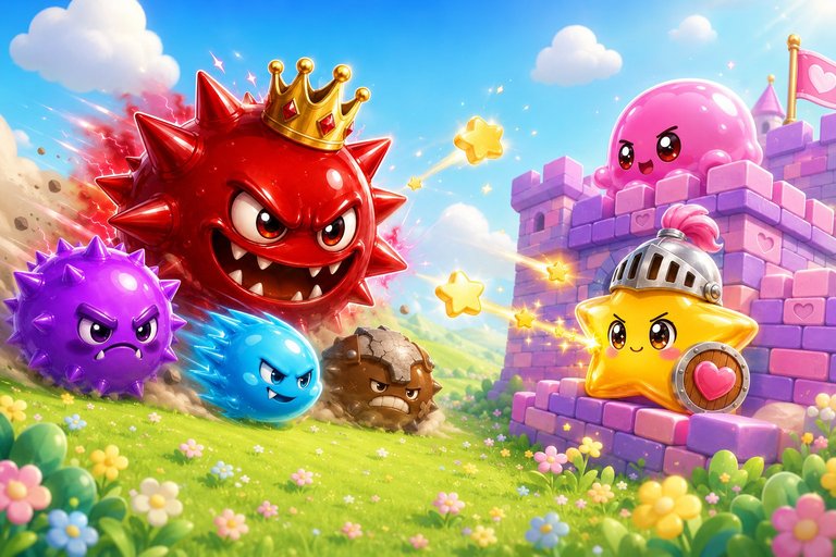 Squishy Siege — squishies defending their castle wall against the Spikey Horde